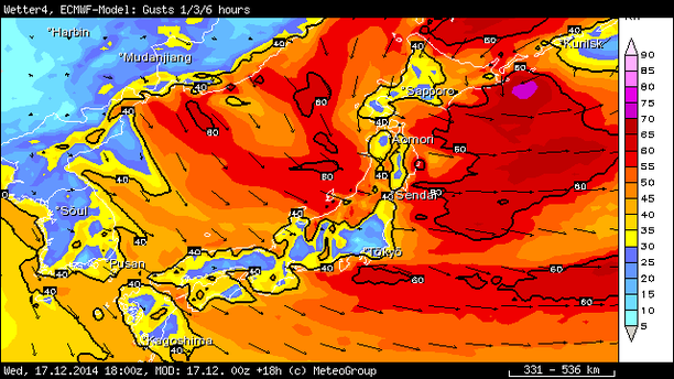 ECMWF Böen 6-stündig bis 17.12.14, 18 UTC