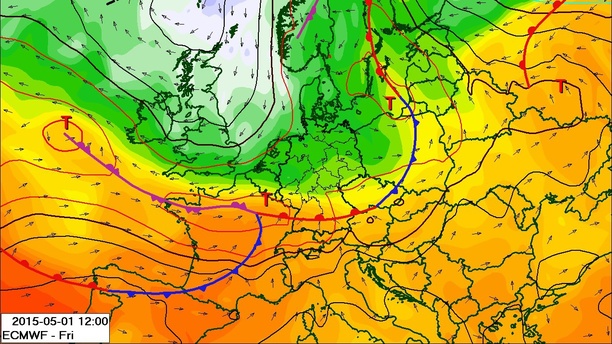 Wetter, Bodendruck, Fronten, 01.05.15 12 UTC