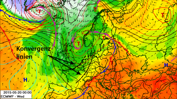 Wetterlage in der Nacht zum Mittwoch, 20.05.15