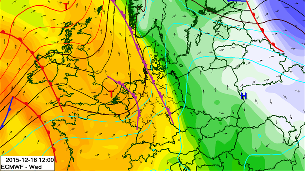 Wetterlage Mittwoch 16.12.15 13 Uhr