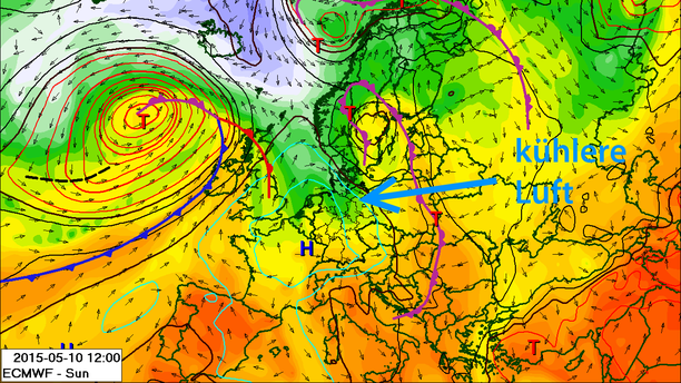 Wetter Muttertag mit Luftmassen und Fronten