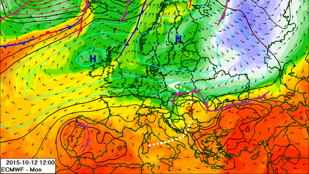 Bodendruck, Fronten ECMWF Skizze