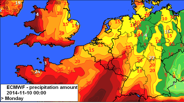 ECMWF Niederschlagssumme +180 h