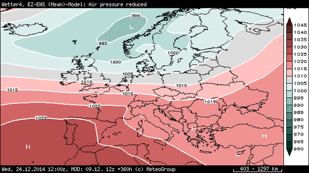 ECMWF ENS-Mittel Bodendruck 24.12.14
