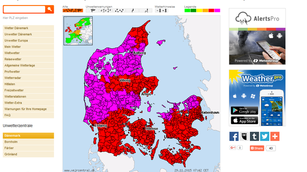 Unwetterwarnungen Dänemark 