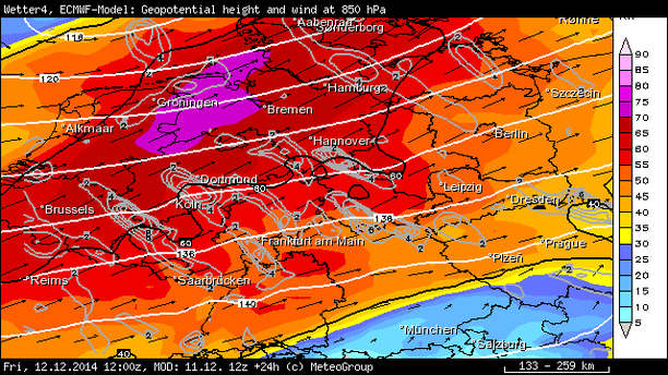 Wind 850 hPa 12.12.14, 12 UTC, ECMWF 12 UTC