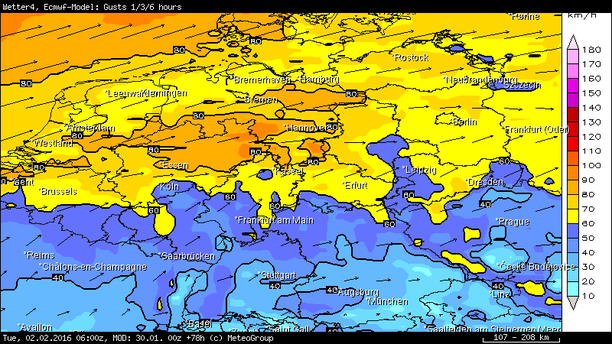 Prognose Windböen bis Dienstag, 02.02.16 06 UTC