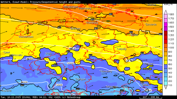 Windböen ECMWF 6-stündig 09.11.15 18 UTC