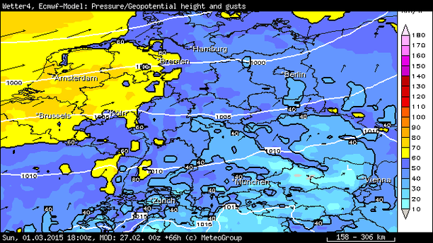 Böen 6-std. 01.03.15, bis 18 UTC ECMWF