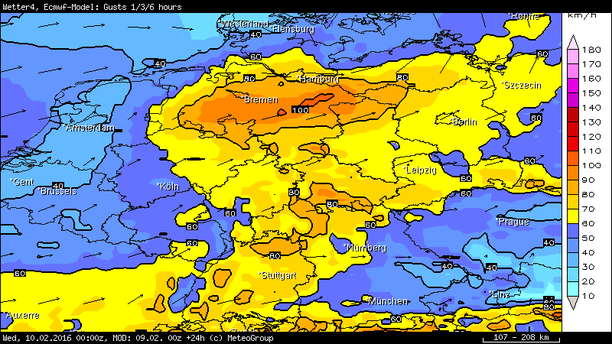 Windspitzen 19 bis 1 Uhr 09./10.02.2016 
