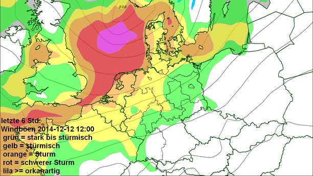 ECMWF: Höchste Böen 6-stündig bis 12.12.14, 12 UTC
