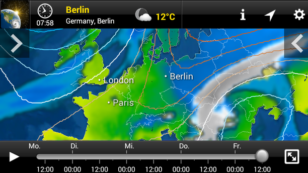 Regen und Schnee, Luftdruck, Freitag (MeteoEarth)