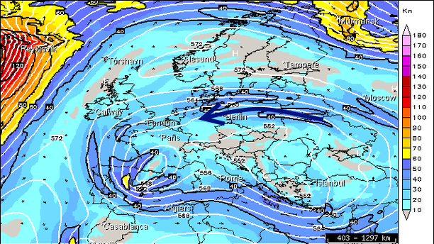Geopotenzial, Wind 500 hPa 14.03.15