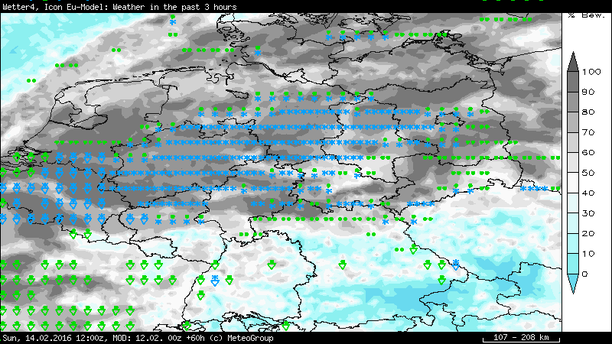 Wetter am Sonntag, 14.02.16 um 13 Uhr, ICON-EU