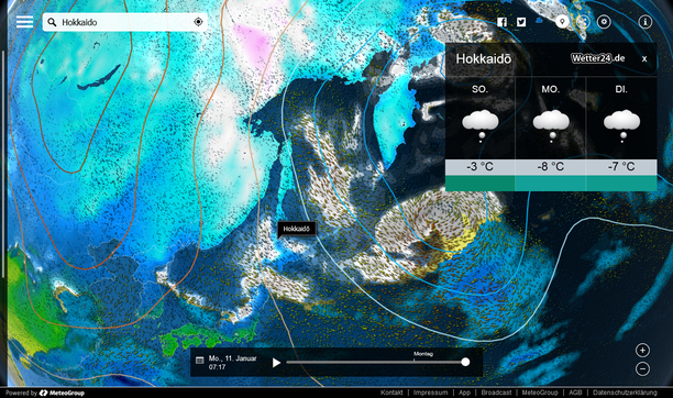 Bodendruck, Windstream, Niederschlag Japan, MeteoEarth.com