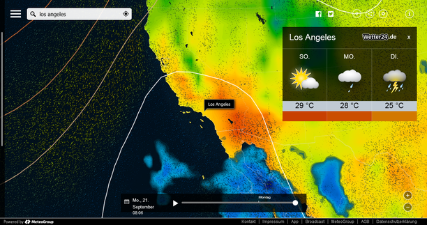 Gewitter Kalifornien Montagmorgen MeteoEarth.com