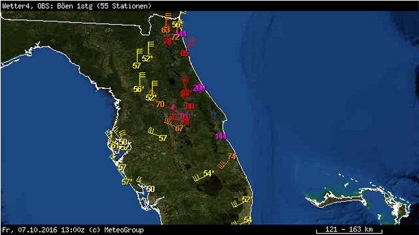 Hurricane MATTHEW gusts 1-hourly 16/10/07 13 UTC