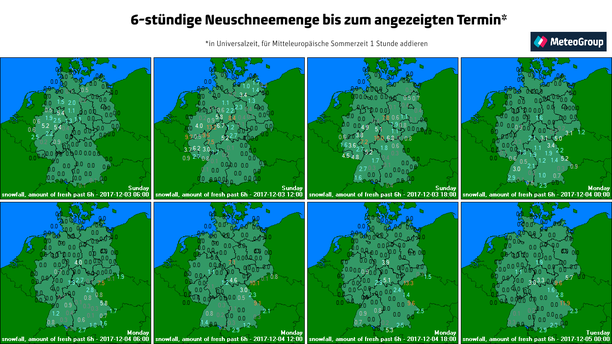 Neuschnee 6-stündig Nacht zum Sonntag bis Nacht zum Dienstag