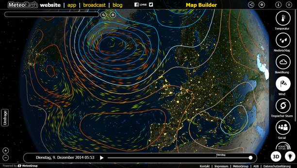MeteoEarth.com Wetterlage Dienstag, 9.12.14