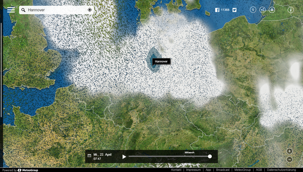MeteoEarth.com Bewölkung, Niederschlag 22.04.15