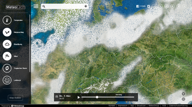 Bewölkungsprognose MeteoEarth.com 09.03.15
