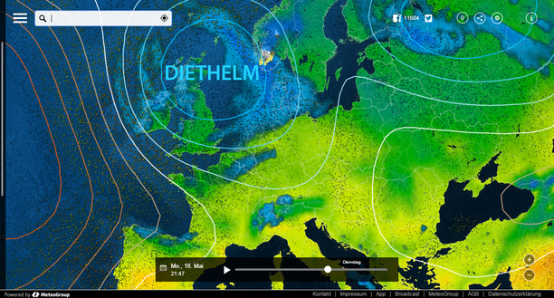 Wetter Montagabend, 18.05.15 mit MeteoEarth.com