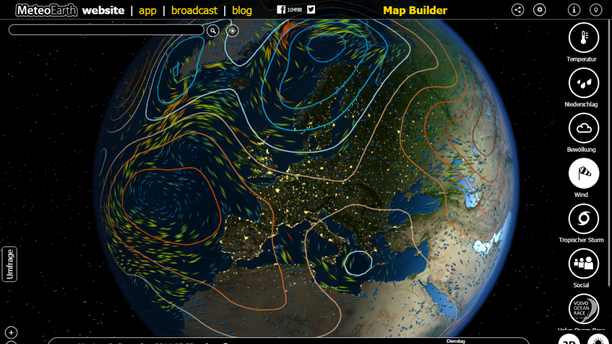 Wetterlage Montagmorgen MeteoEarth.com