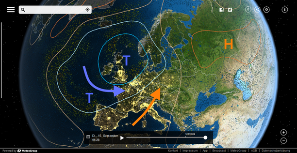 Wetterlage Dienstagmorgen MeteoEarth.com