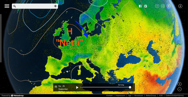 Wetterlage am Samstag mit MeteoEarth.com