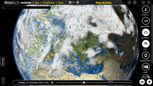 Wetterlage am Montag mit MeteoEarth.com