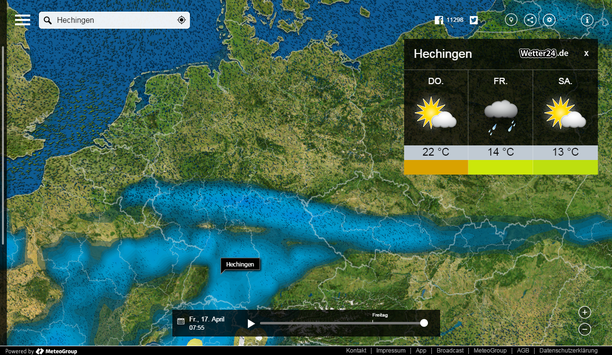 Niederschlagsprognose mit MeteoEarth.com, Freitagmorgen, 17.04.15