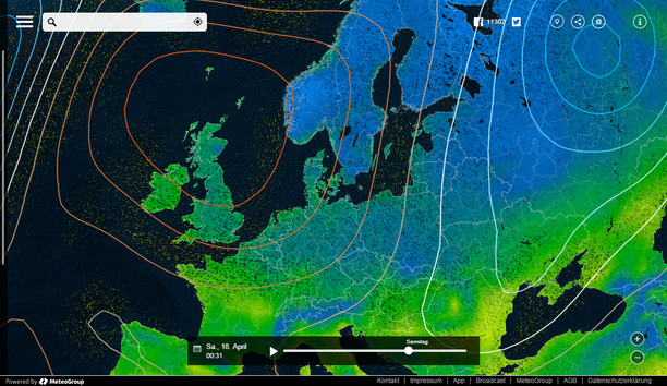MeteoEarth.com Wetterlage Nacht zum Samstag