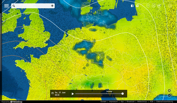 MeteoEarth.com Temperatur Niederschlags Samstagmorgen 27.06.15