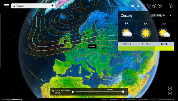 Wetterlage 05.12.15, MeteoEarth.com
