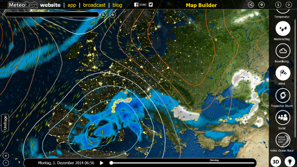 MeteoEarth.com Windstream, Bodendruck, Niederschlag aktuell