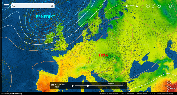 Wetterlage Montagmittag MeteoEarth.com