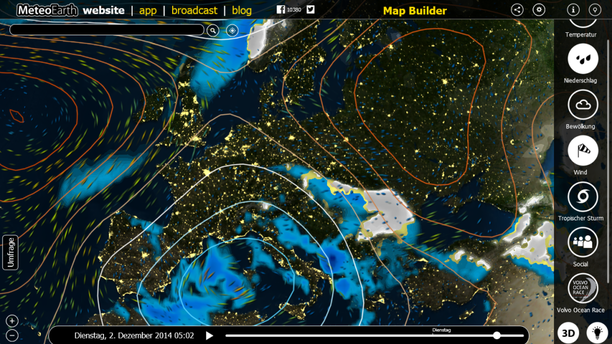 MeteoEarth.com Windstream, Bodendruck, Nacht zum Dienstag