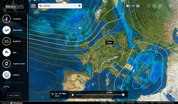 Wetterlage Samstag, 28.03.15 mit MeteoEarth.com