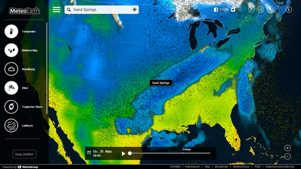 MeteoEarth.com Niederschlag, Temperatur, Windstream