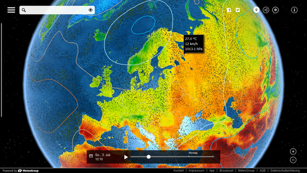 MeteoEarth.com: Temperatur Windstream Bodendruck Europa