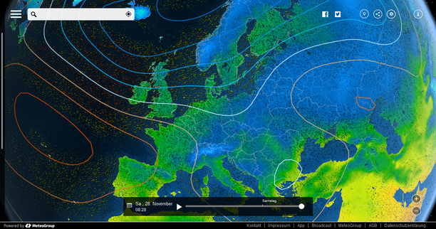 Luftdruck und Windstream MeteoEarth.com