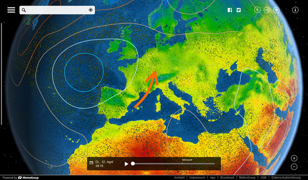 Wetterlage Gewitter 12.04.16 MeteoEarth.com