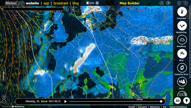 Wetter Dienstagmorgen 20.01.15 mit MeteoEarth.com