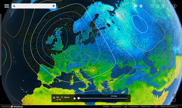 MeteoEarth.com Druck, Wind, Temperatur