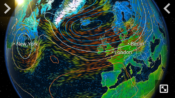 MeteoEarth App Bodendruck und Windstream 1500 m Nacht zum 19.12.14