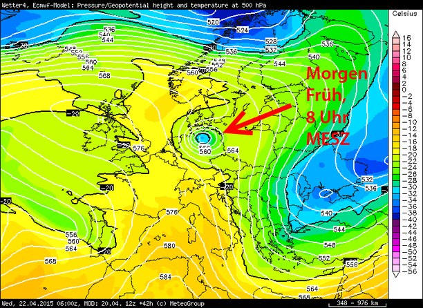 Temperatur 500 hPa ECMWF 22.04.15, 06 UTC