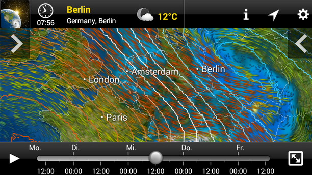 Regen und Windstream 1500 m Mittwoch (MeteoEarth App)