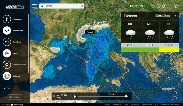 Windstream, Regen, Schnee, Mittelmeerraum MeteoEarth.com