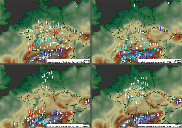 Neuschnee 6-std. bis Dienstag 6 UTC