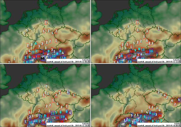 Neuschneehöhe cm Samstag, 17.01.15